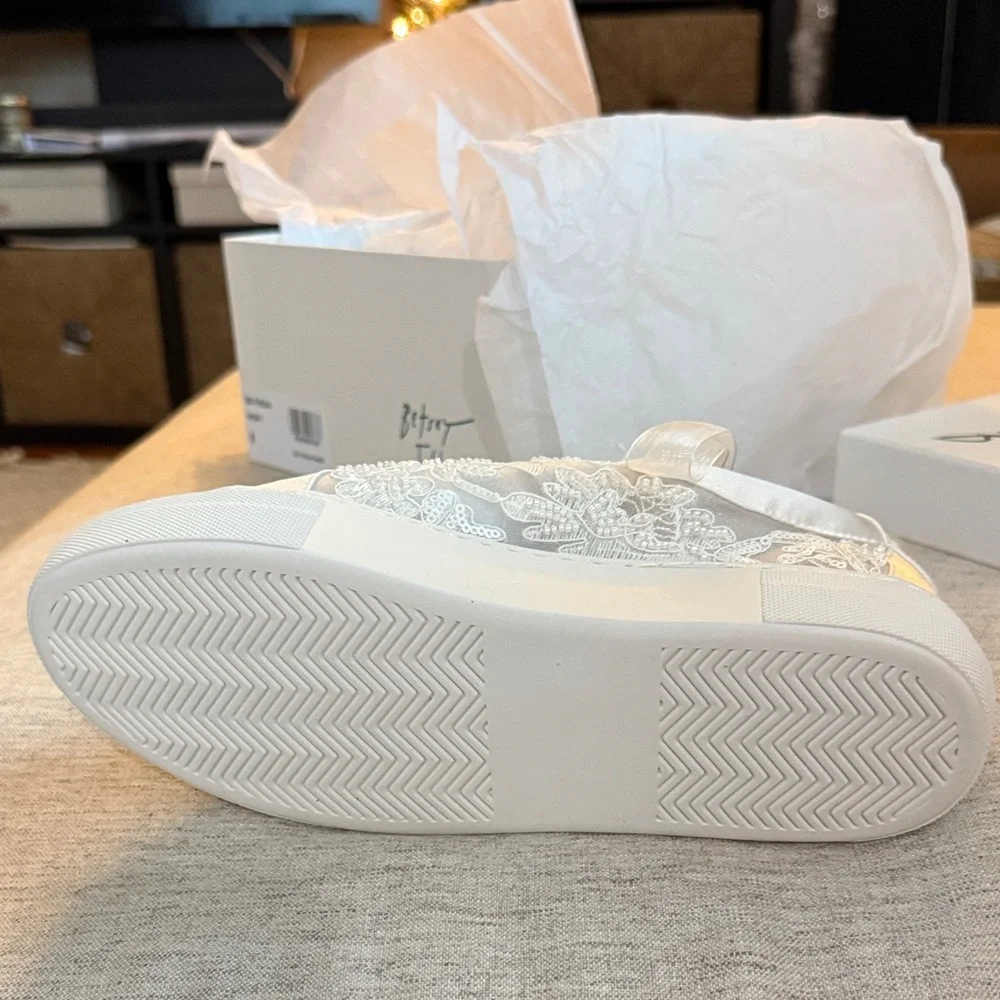 Betsey Johnson White Floral Lace Sneakers - Picture 7 of 7